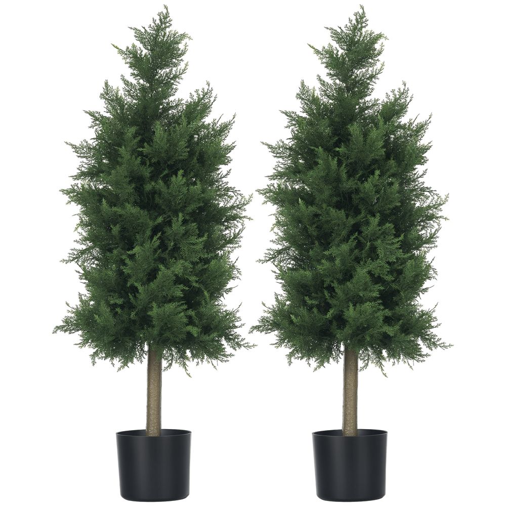 Lot 2 cèdres artificiels pe acier intérieur extérieur anti uv 90cm vert