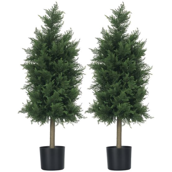 Lot 2 cèdres artificiels pe acier intérieur extérieur anti uv 90cm vert