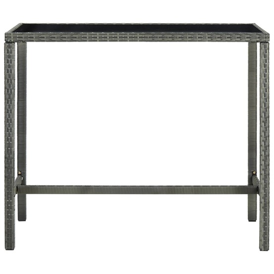 Table bar de jardin gris 130x60x110 cm résine tressée et verre