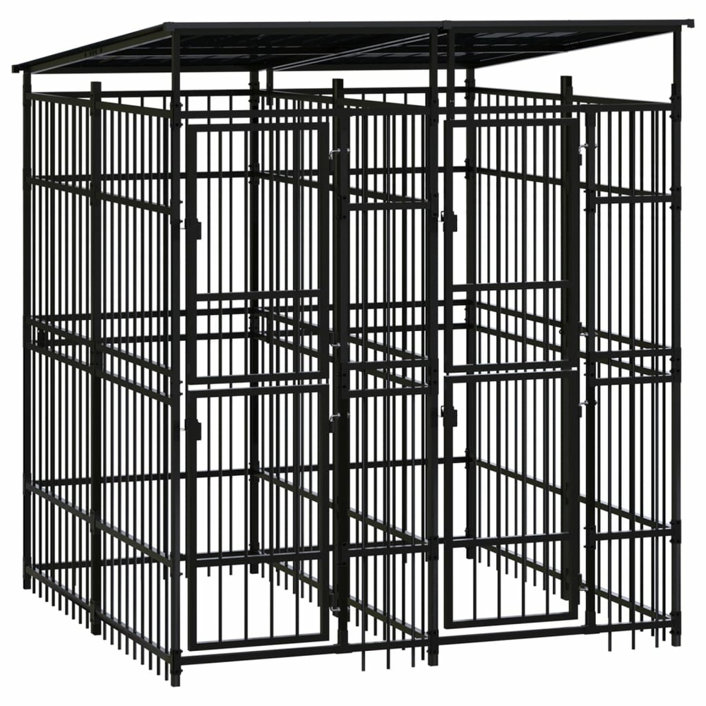 Chenil cage enclos pac animaux d'extérieur avec toit pour chiens acier 3,69 m² noir