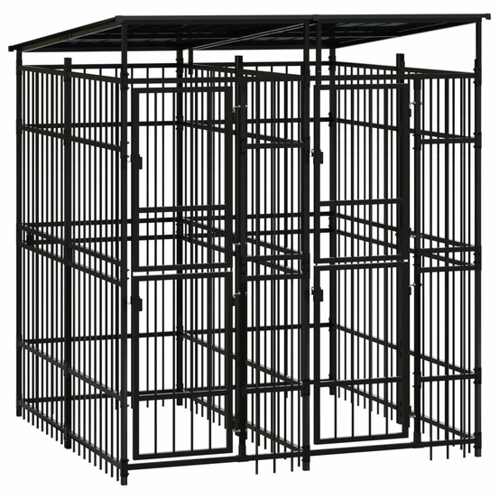 Chenil cage enclos pac animaux d'extérieur avec toit pour chiens acier 3,69 m² noir