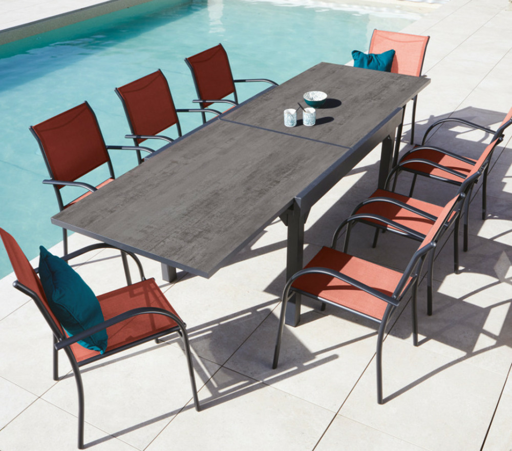 Ensemble table et chaises de jardin - 8 places - terracotta - honfleur xl spc beziers ardoise