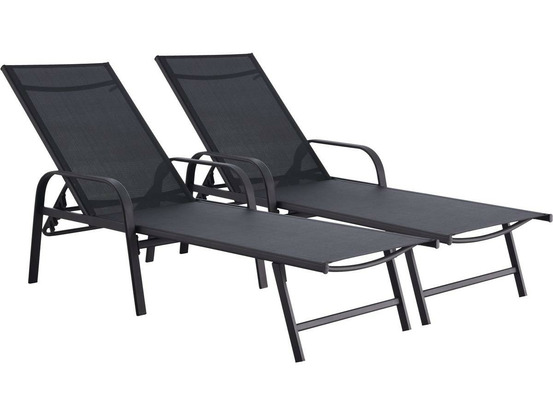 Lot de 2 bains de soleil en métal avec accoudoirs