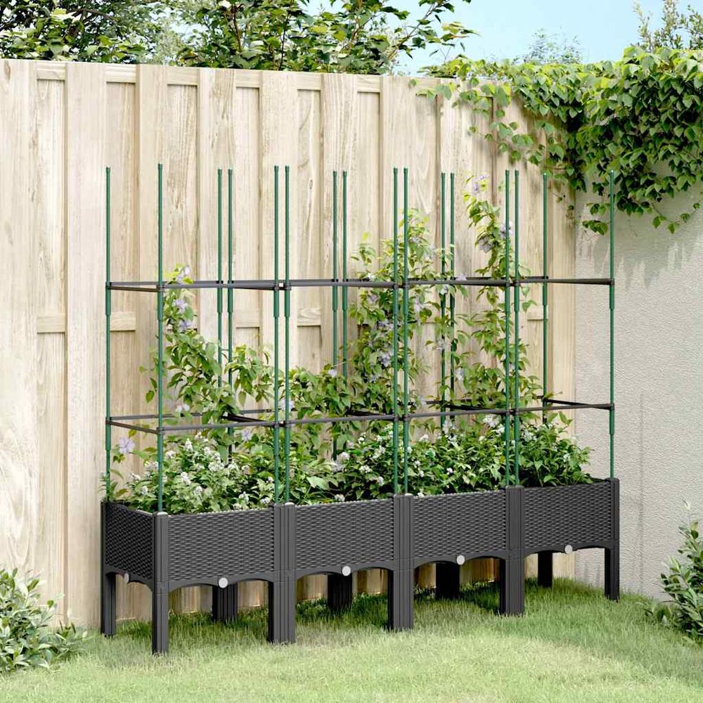 Jardinière surélevée avec treillis pp plantes grimpantes noir 160cm