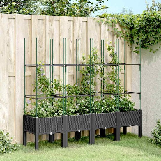 Jardinière surélevée avec treillis pp plantes grimpantes noir 160cm