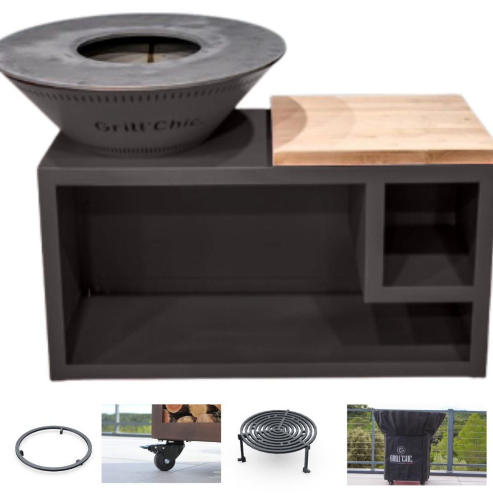 Set brasero printemps - traditionnel double cuve aluminum - 83 cm - anthracite - un choix moderne pour illuminer vos soirées