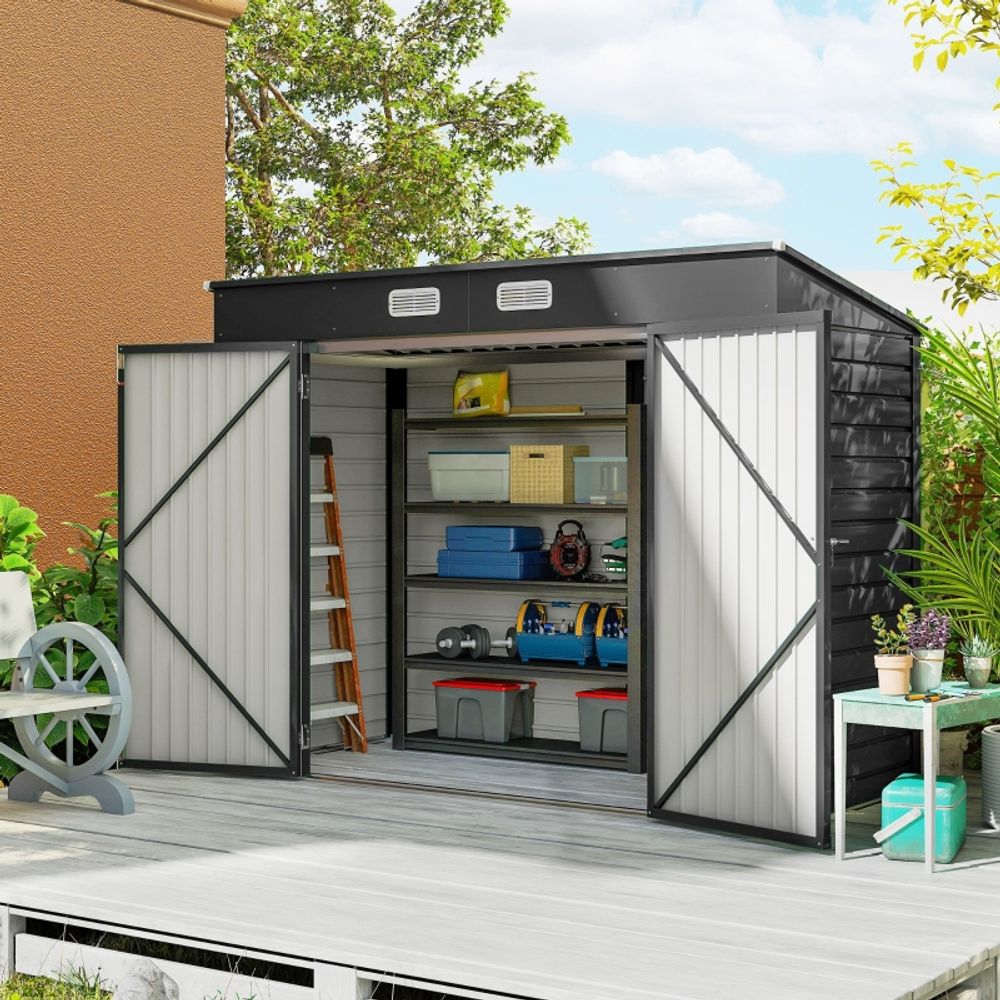 Abri de jardin outillage acier galvanisé extérieur double porte 249x121x183cm gris - comfortxl outdoor living