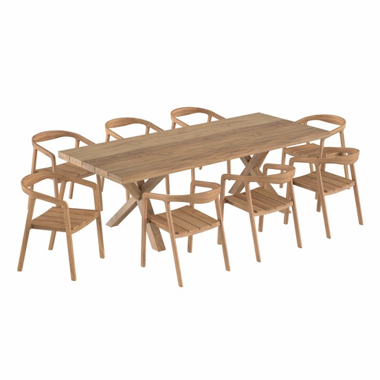 Soraya-table et chaises de jardin 8 personnes en teck massif