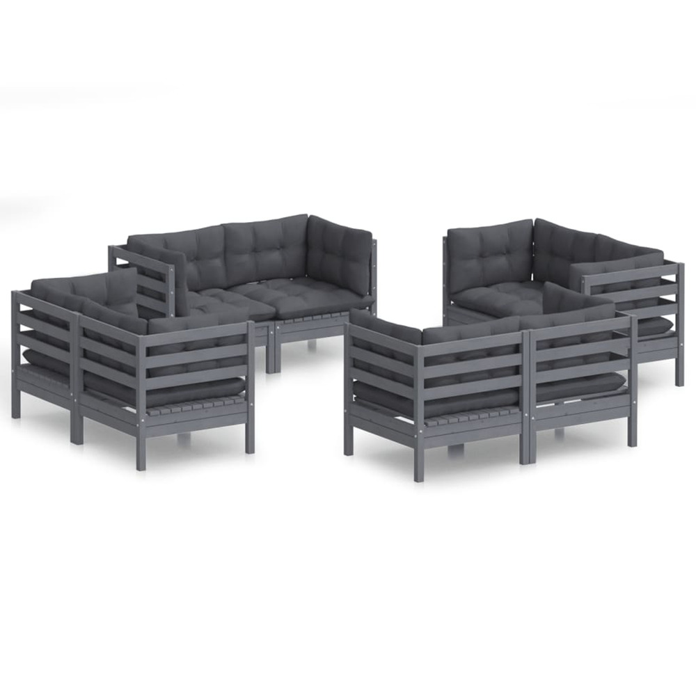Salon de jardin 8 pcs avec coussins anthracite bois de pin