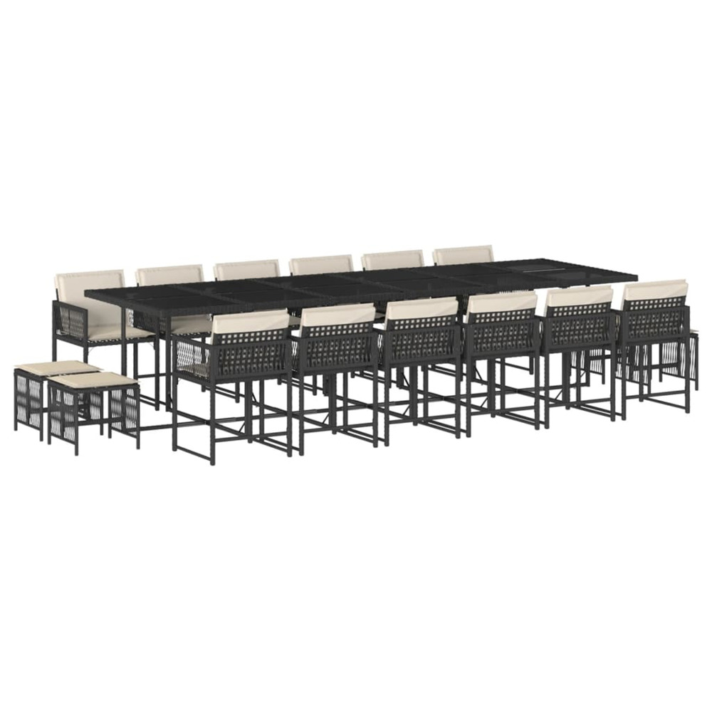 Ensemble à manger de jardin 17 pcs coussins noir résine tressée