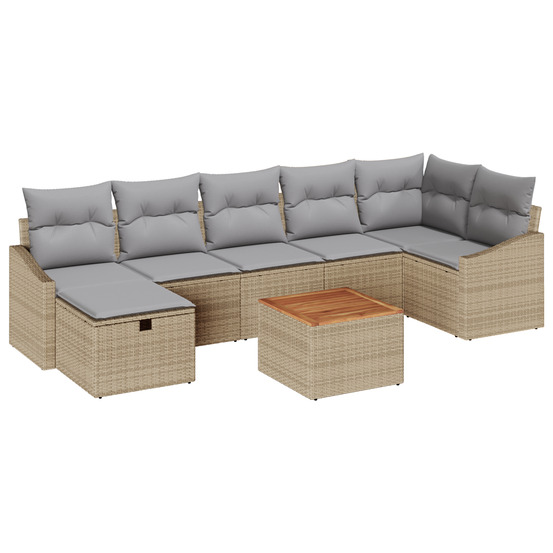 Ensemble de canapés de jardin 8 pièces avec coussins beige rattan poly
