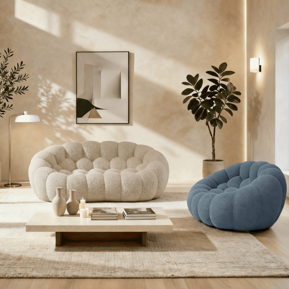Pack cocoon canapé sable + fauteuil - bleu