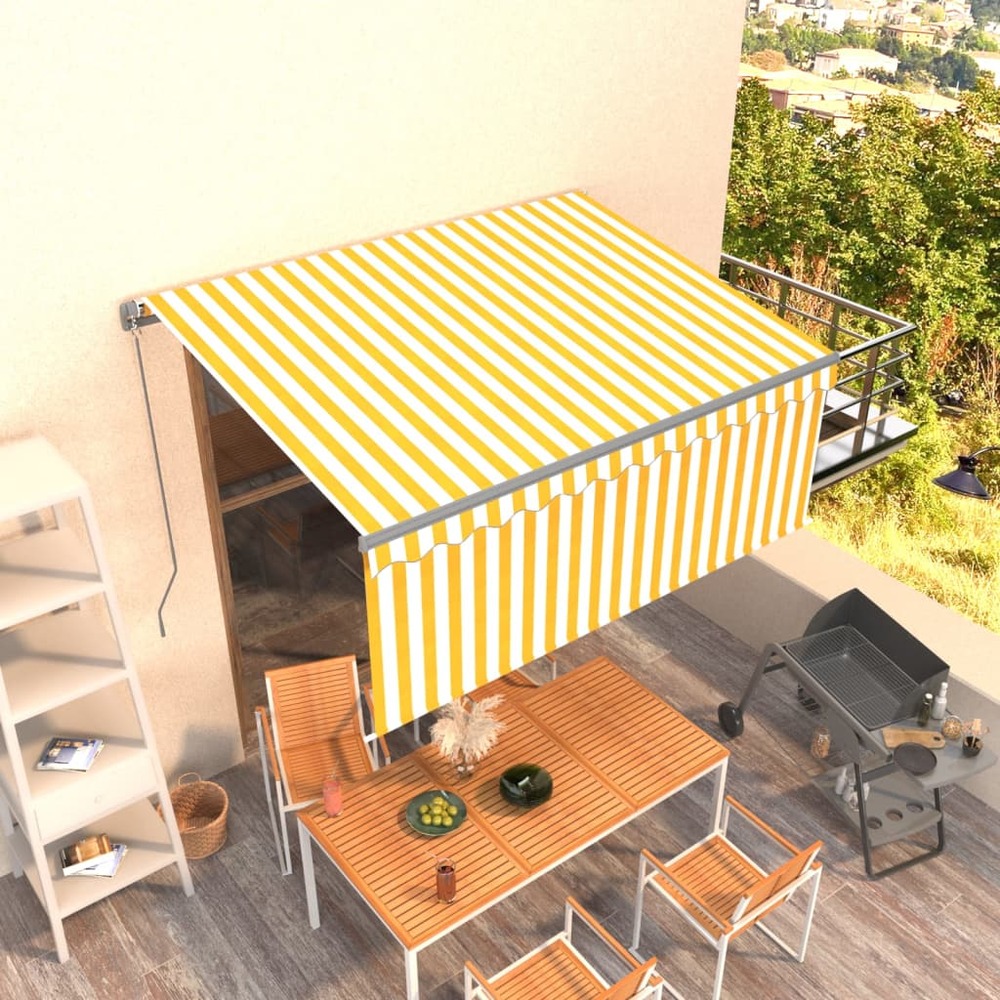Auvent manuel rétractable avec store 3x2,5 m jaune et blanc