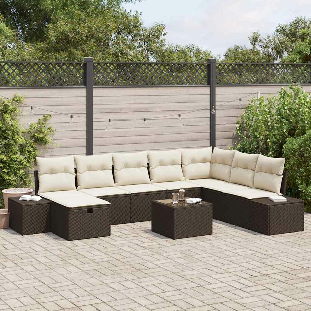 Ensemble de canapé de jardin 9 pcs marron polyrotin