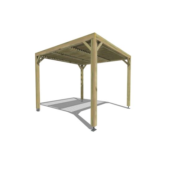 Pergola bois • 3m x 3m • indépendante • sens largeur • lames orientables bioclimatiques incluses • livraison comprise