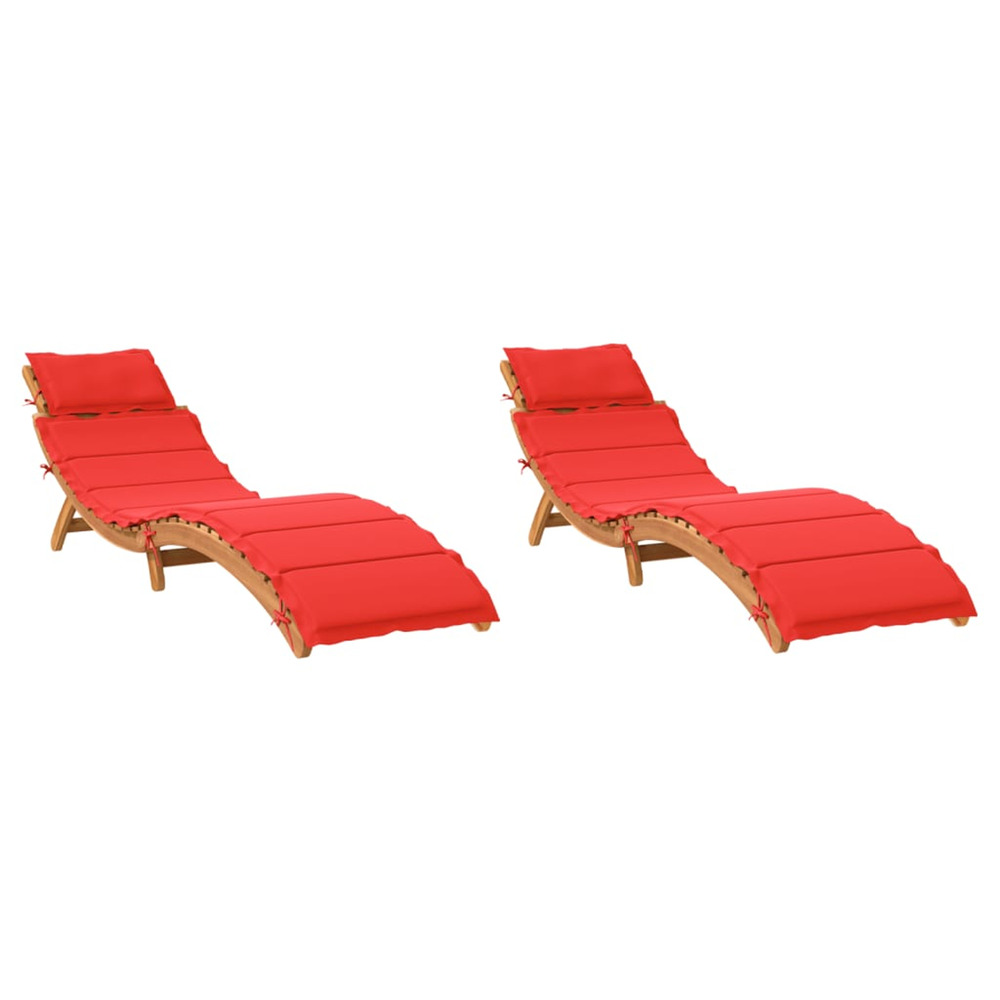 Chaises longues avec coussins lot de 2 rouge bois massif acacia
