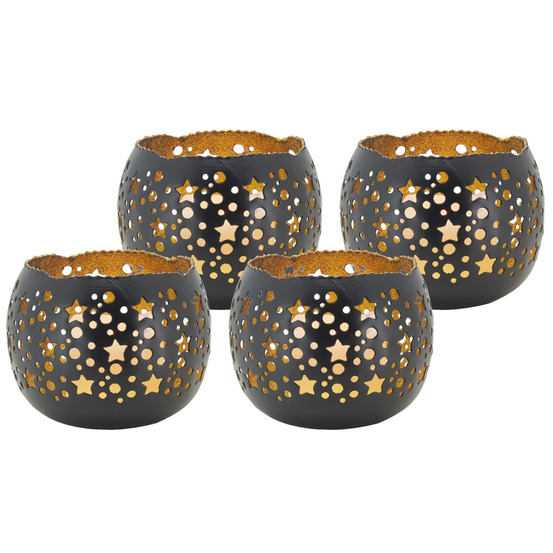 Photophore boule en métal noir et doré lot de 4