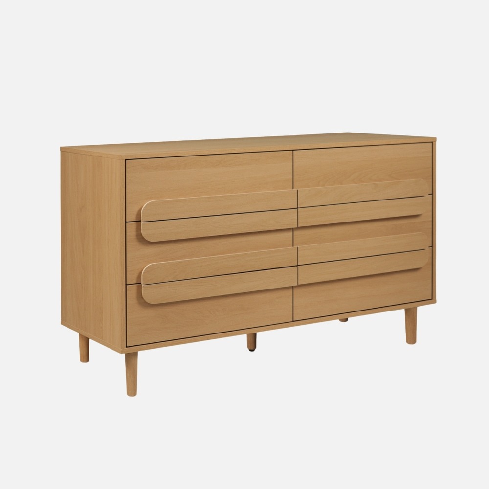 Commode vintage décor bois 6 tiroirs - l 120 x p 40 x h 75cm - juliana