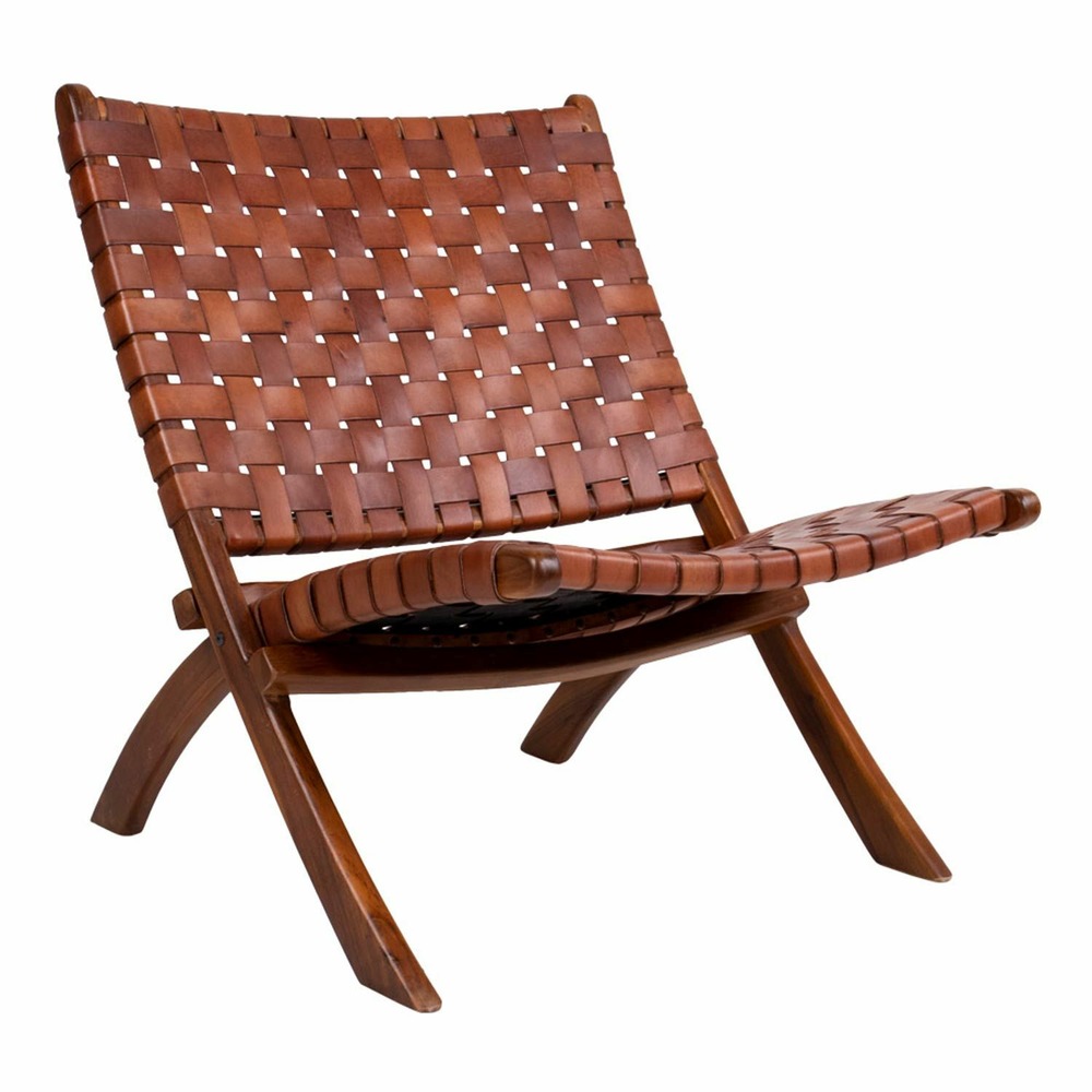 Chaise en teck et cuir marron perugia