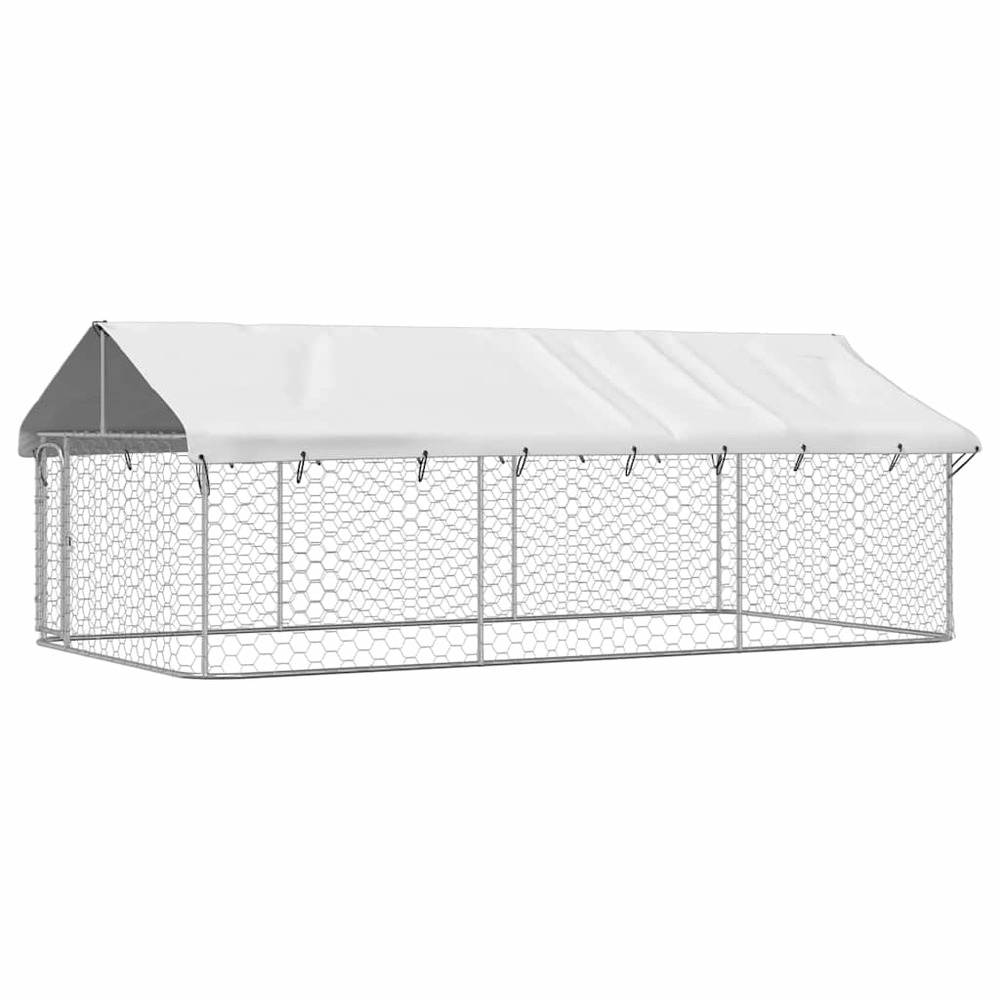 Chenil cage enclos pac animaux extérieur avec toit 400 x 200 x 150 cm argent