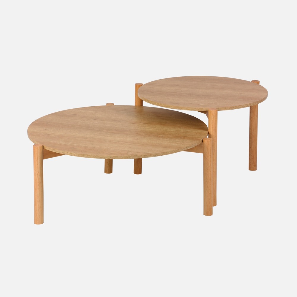 Tables gigognes rondes décor bois, piètement bois d'hévéa - harmony