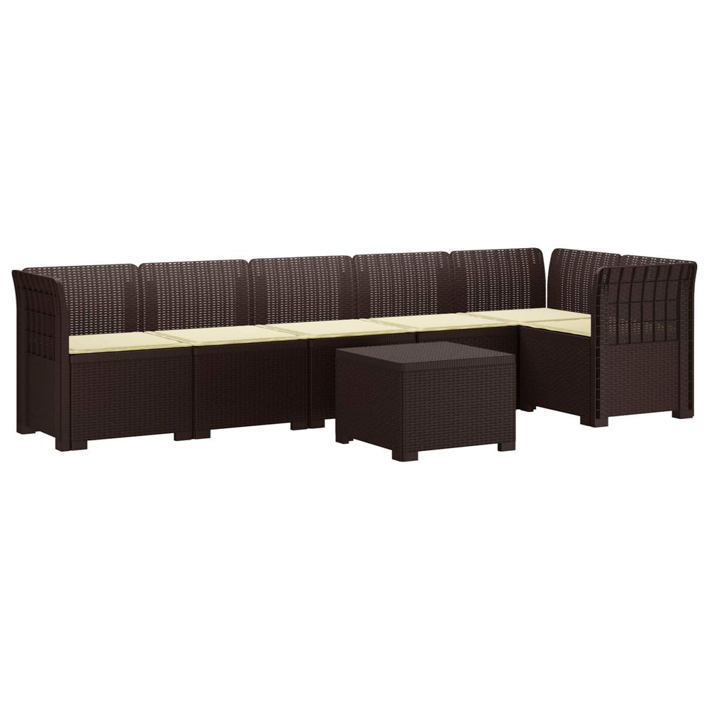Canapé de jardin 6 places avec coussins aspect rattan pp marron