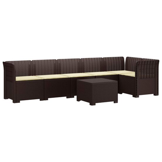 Canapé de jardin 6 places avec coussins aspect rattan pp marron