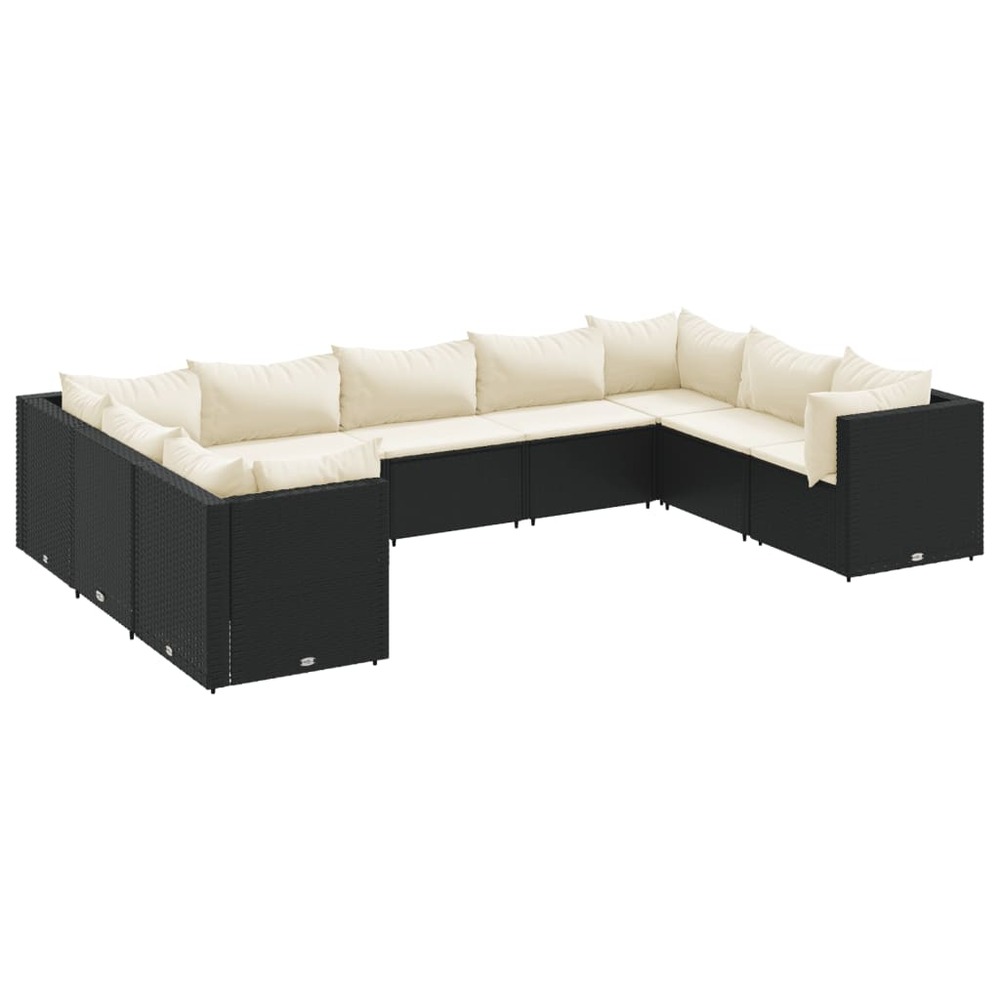 Salon de jardin 9 pcs avec coussins noir résine tressée