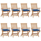 Chaises de jardin avec coussins bleu 8 pcs bois de teck massif