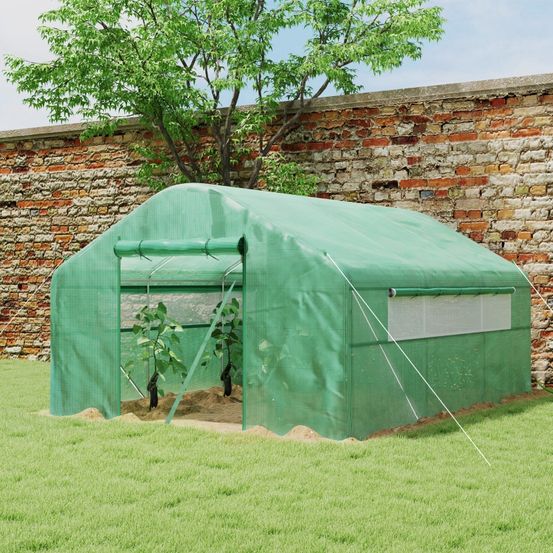 Serre tunnel de jardin pe 140 g/m² 395 x 300 x 197 cm verte pour potager avec ventilation - comfortxl outdoor living