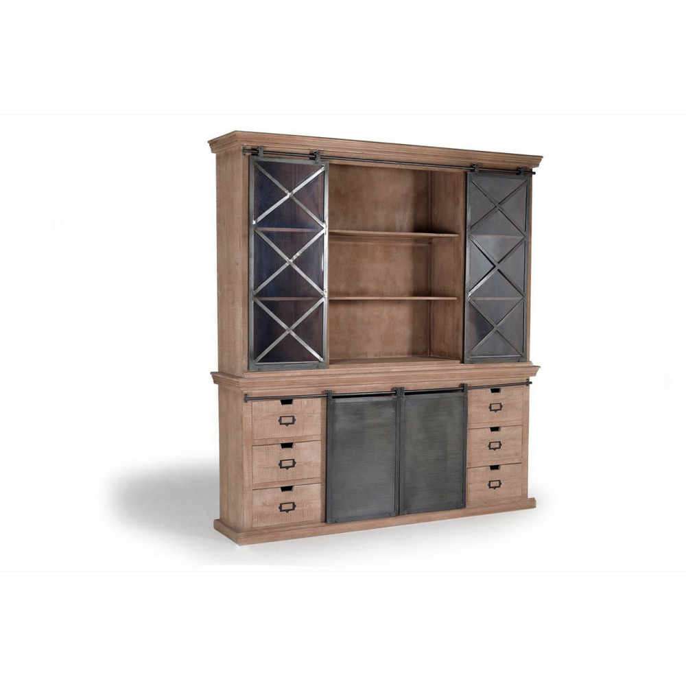 Vaisselier 6 tiroirs bois-fer marron - ildéa décoration d'autrefois