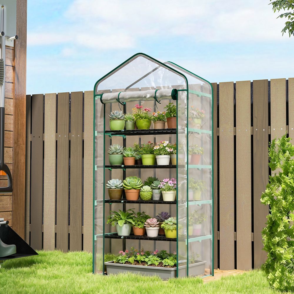 Serre de jardin pvc transparent 90 x 49 x 193 cm balcon 5 niveaux porte zippée - comfortxl outdoor living