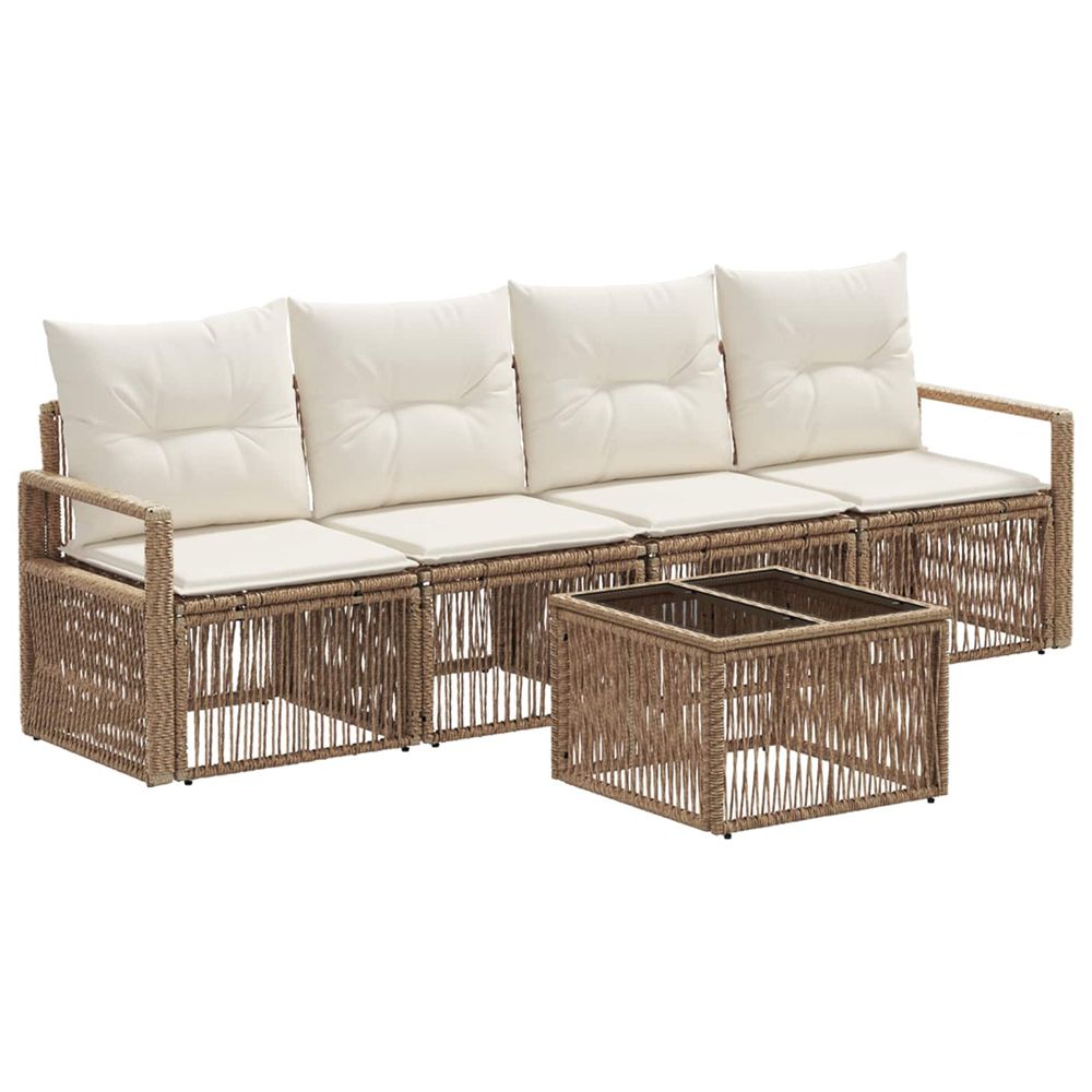 Ensemble de canapé de jardin 5 pc beige polyrotin