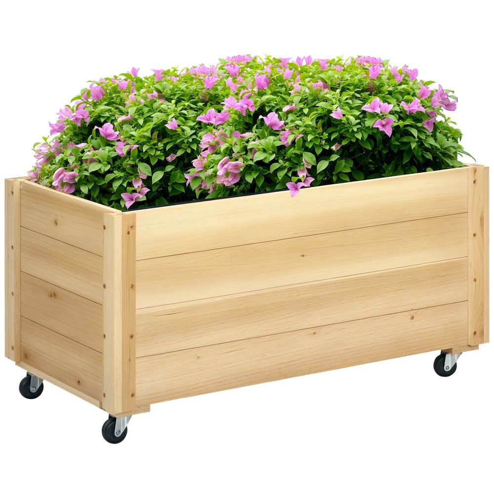 Grande jardinière bois sapin sur roulettes drainage jardin 89x48x47cm couleur bois