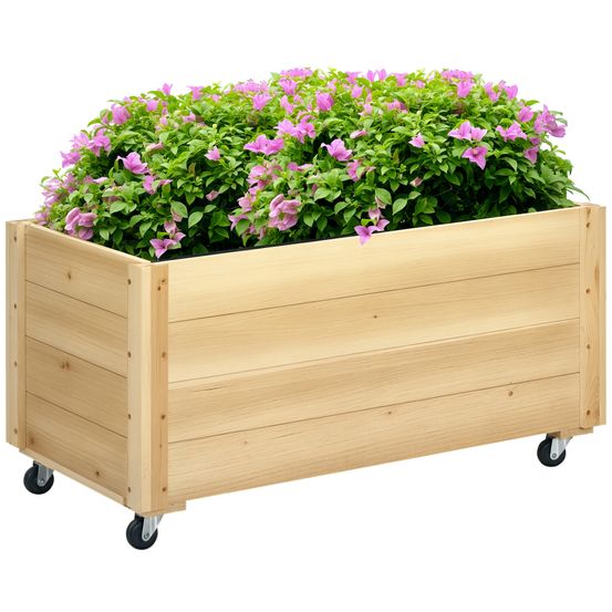 Grande jardinière bois sapin sur roulettes drainage jardin 89x48x47cm couleur bois