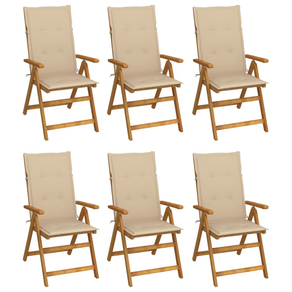Chaises pliables de jardin lot de 6 avec coussins bois d'acacia