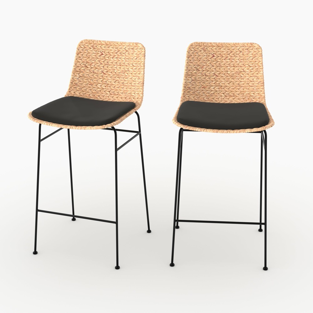 Faro-lot de 2 chaises pour îlot central 66 cm en matière naturelle et noir