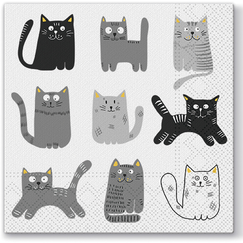 Lot de 20 serviettes en papier chats gris