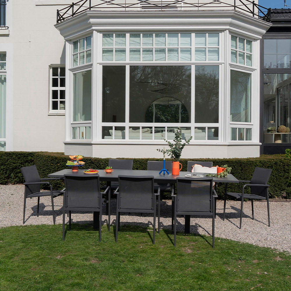 Ensemble 6/10p en full aluminium gris avec 8 fauteuils modulo