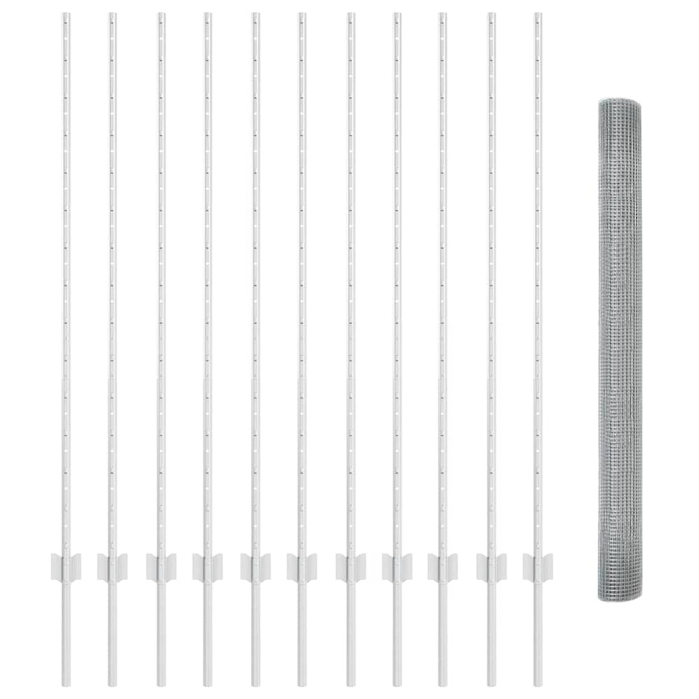 Clôture avec poteau argenté 1,4 x 25 m acier