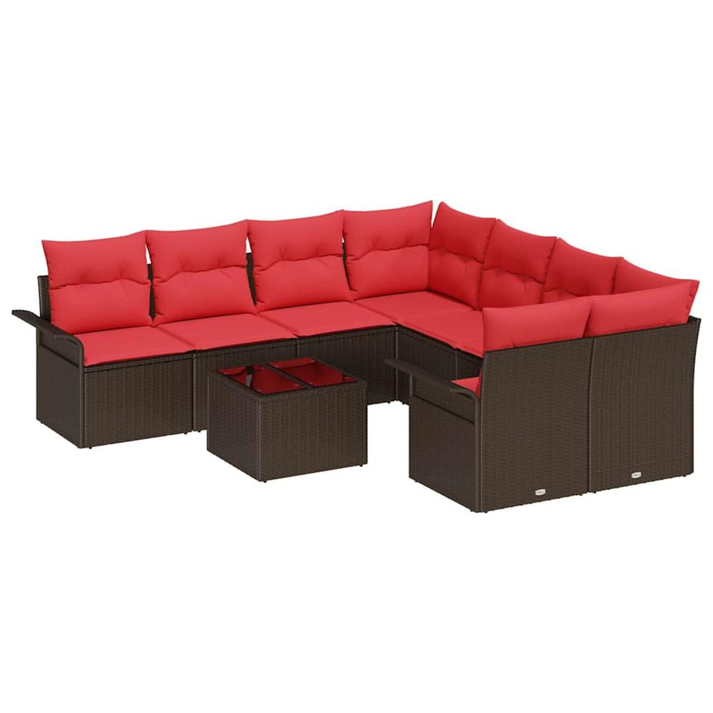 Ensemble de canapé de jardin 9 pièces beige et rouge polyrotin