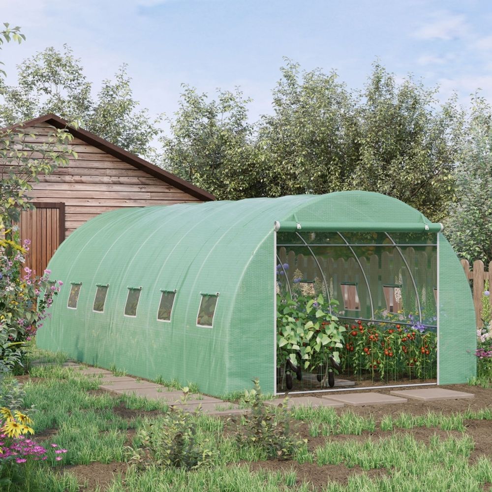 Serre tunnel acier galvanisé pe 600 x 300 x 200 cm verte potager 12 fenêtres protection uv - comfortxl outdoor living