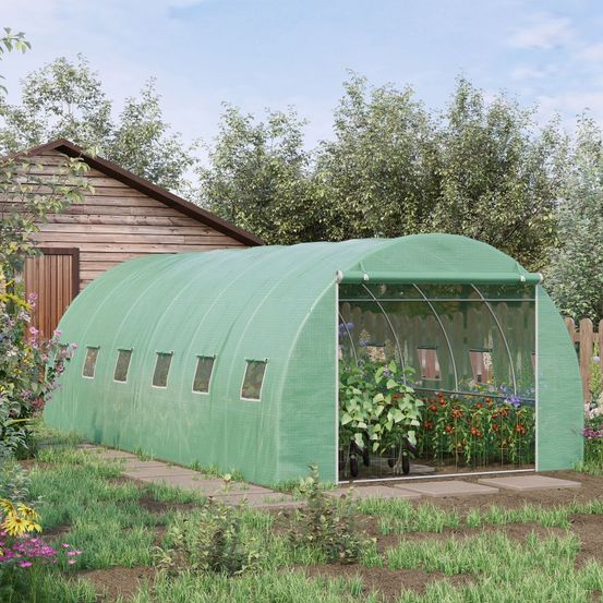 Serre tunnel acier galvanisé pe 600 x 300 x 200 cm verte potager 12 fenêtres protection uv - comfortxl outdoor living