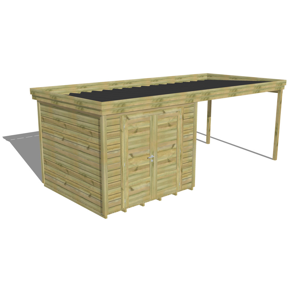 Abri de jardin bois pin traité autoclave 27mm - 6,14x2,64m / 16m2 - bac acier - plancher bois