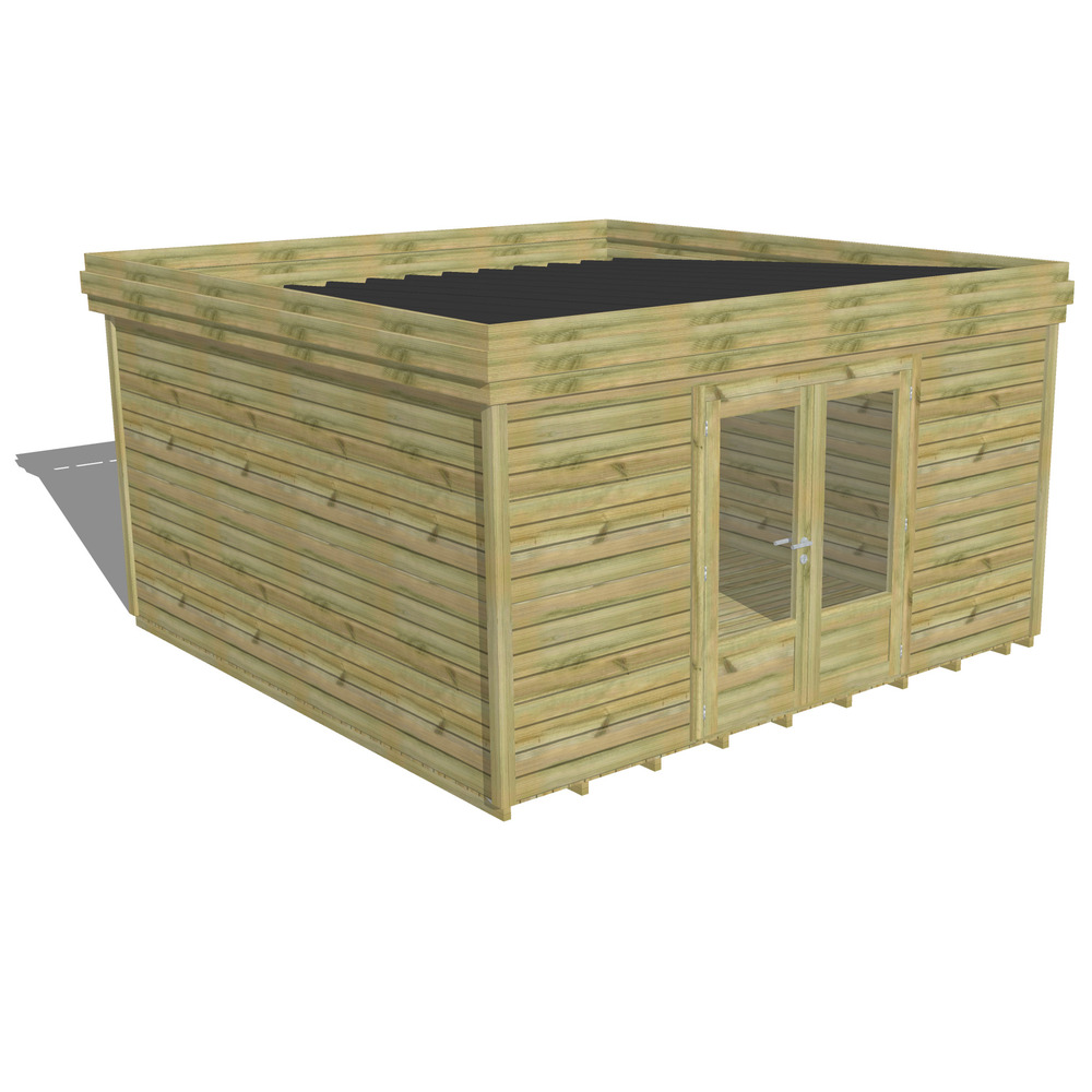 Abri de jardin bois pin traité autoclave 27mm - 4,34x4,34m / 19m2 - bac acier - plancher bois