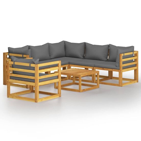 Salon de jardin 7 pcs avec coussin bois d'acacia solide