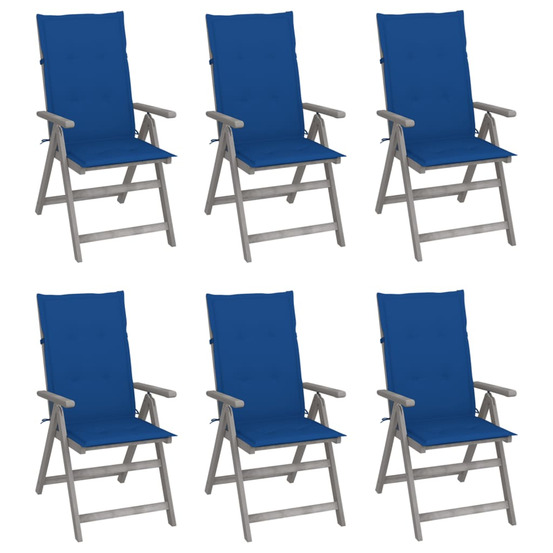 Chaises inclinables de jardin lot de 6 et coussins bois acacia