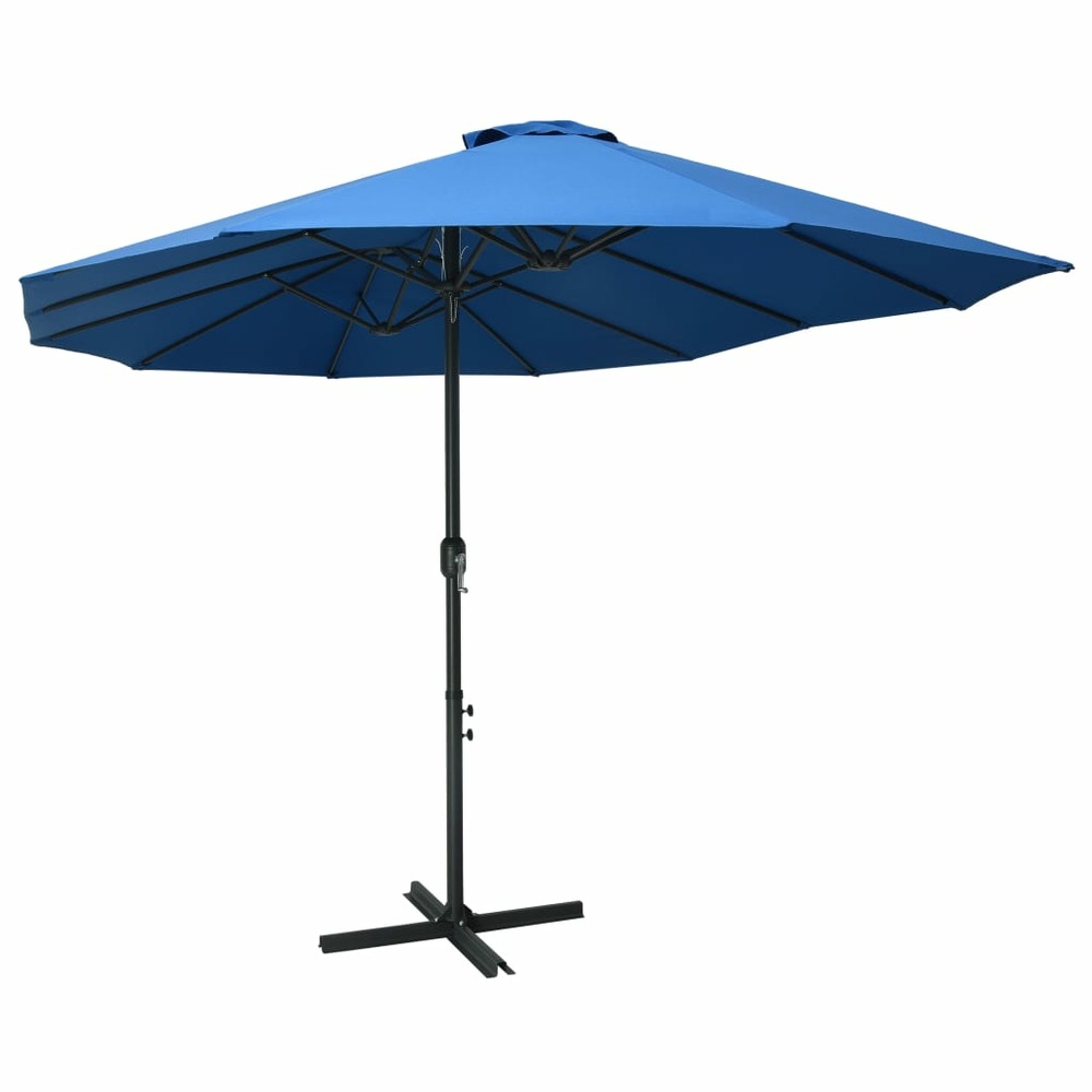 Parasol d'extérieur et poteau en aluminium 460 x 270 cm bleu