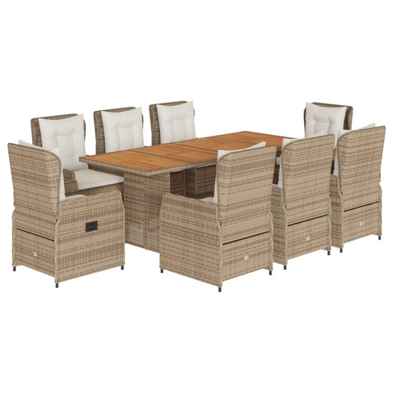 Ensemble à manger de jardin et coussins 9 pcs beige poly rotin