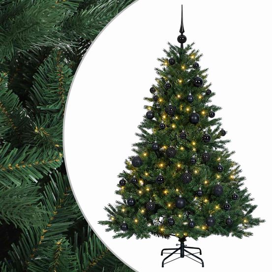 Sapin de noël artificiel avec boules 150 cm 150 led blanc chaud